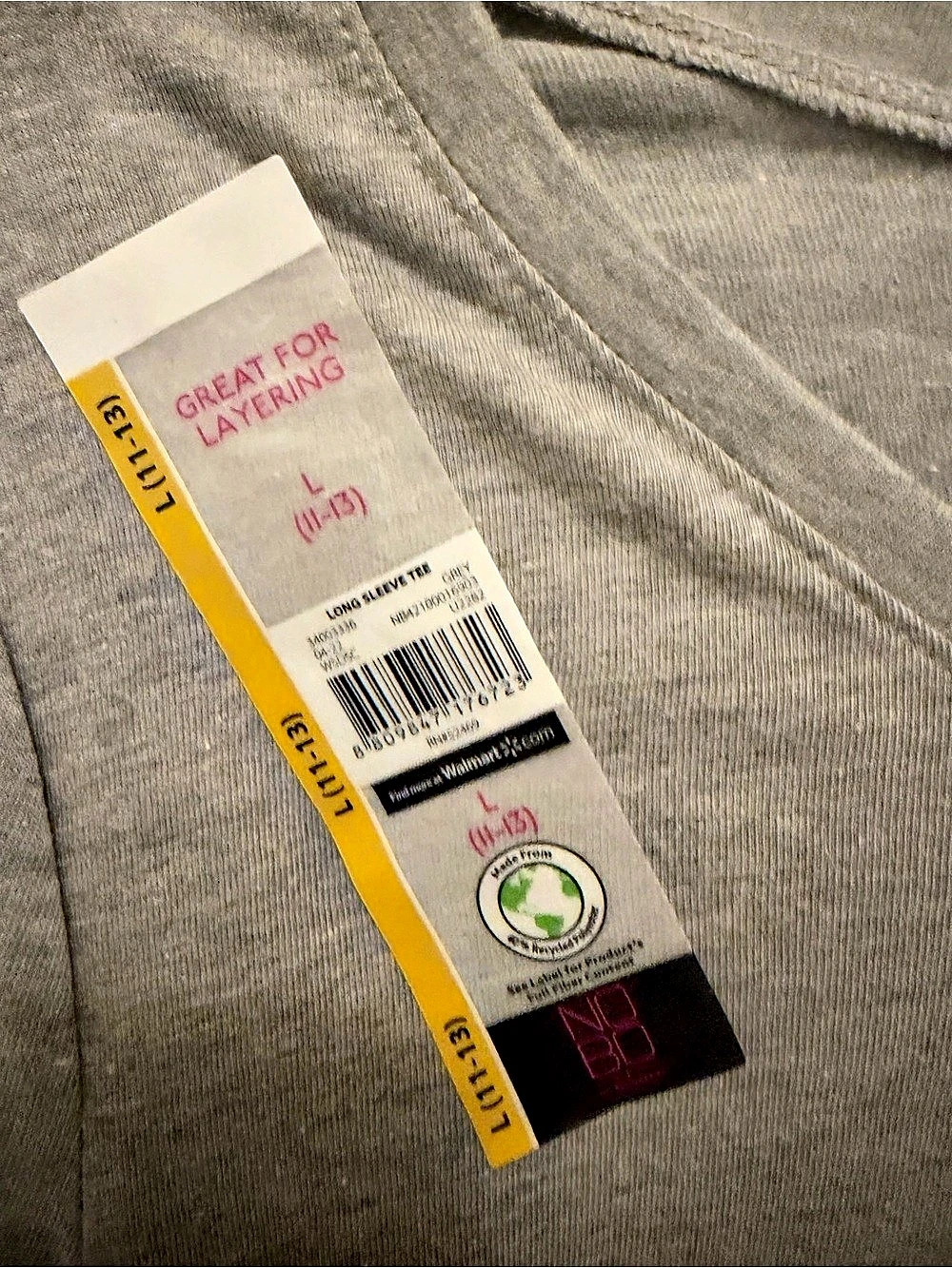No Boundaries Long Sleeve Tee Gray Size Large NWT - Picture 4 of 5